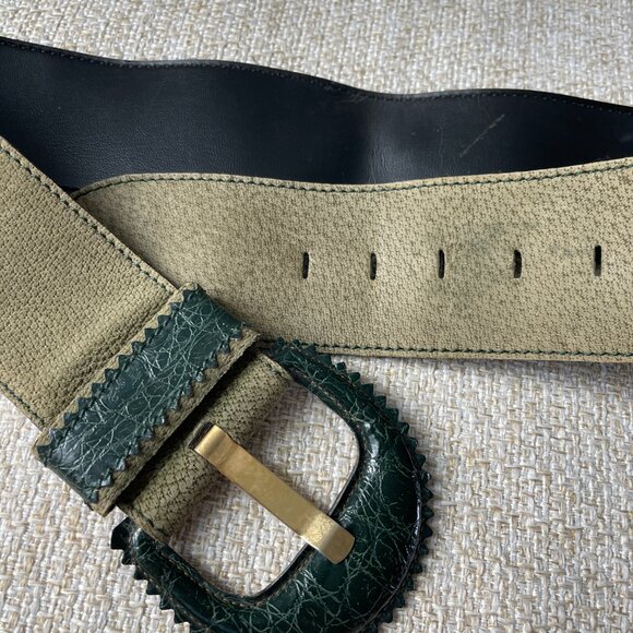 AXCESS green belt Vintage belt Women's wide belt Leather belt size L Fashion bel - Picture 11 of 12